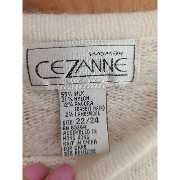 Cezanne Silk Angora Lambswool Cream Beaded Wool Sweater LARGE Winter Snowflake - Picture 4 of 6